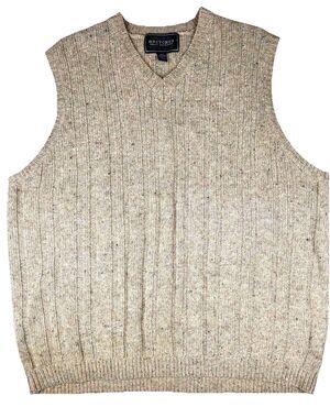 Men’s Lambswool V-neck Vest Gorp Cottage Size XL Tan Gray Britches
